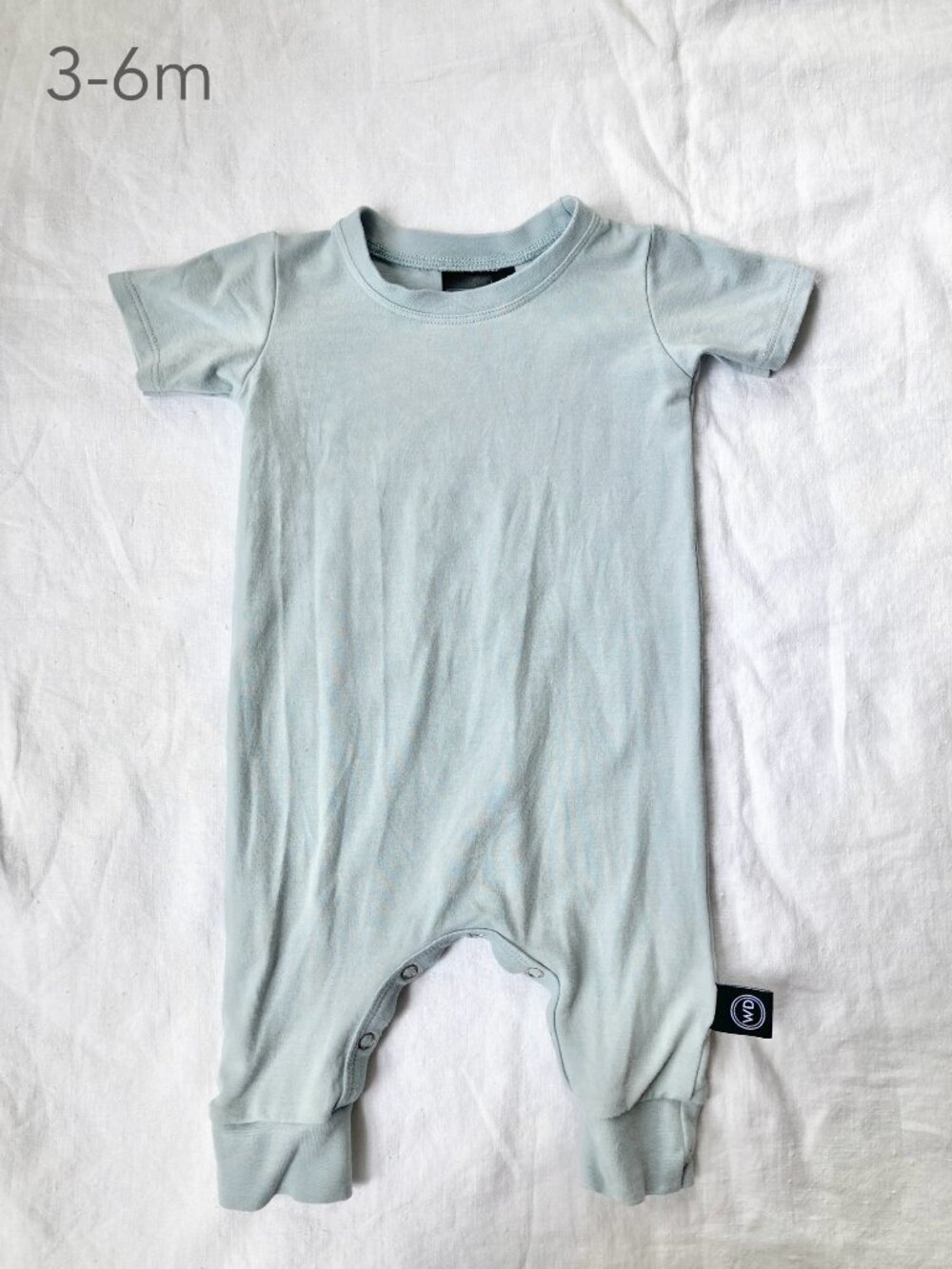 💙2/$25 Wooly Doodle 3-6 Months Baby Blue Green Stretch Short Romper Summer
